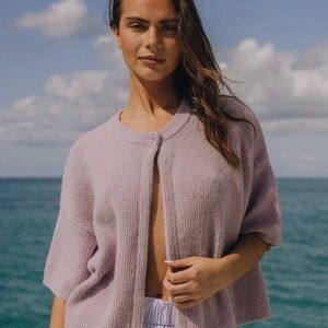 Daily Drills Single Button Short Sleeve Sweater in Lavender